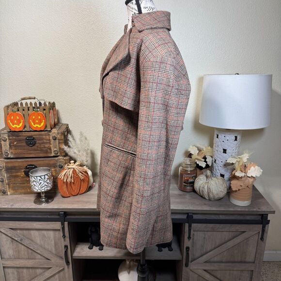 Divine Heritage Plaid Wool Blend Belted Trench Coat/Mini Dress Size M Classic - Picture 6 of 12